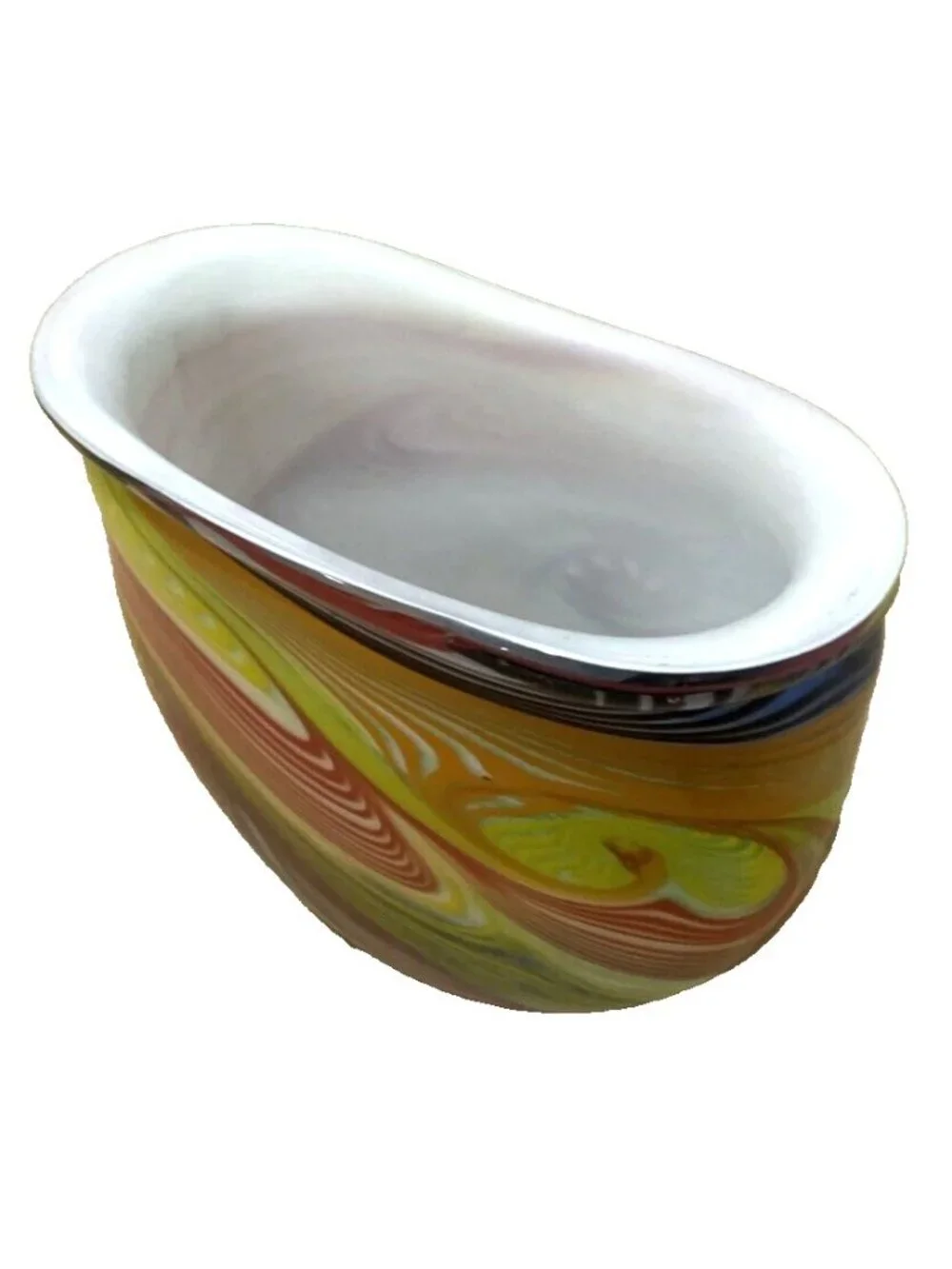 Swirl Art Glass Multi Color Red Orange Yellow Green Black Vase Heavy 7'X7
